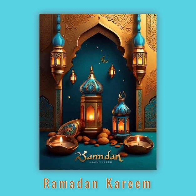 Plik wektorowy bezpłatny wektor realistyczny elegancki ramadan kareem 3d dekoracyjna karta festiwalowa meczet piękne tło