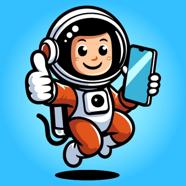 Plik wektorowy bezpłatny wektor uroczy astronauta trzyma smartfon kreskówka płaska izolowana ilustracja