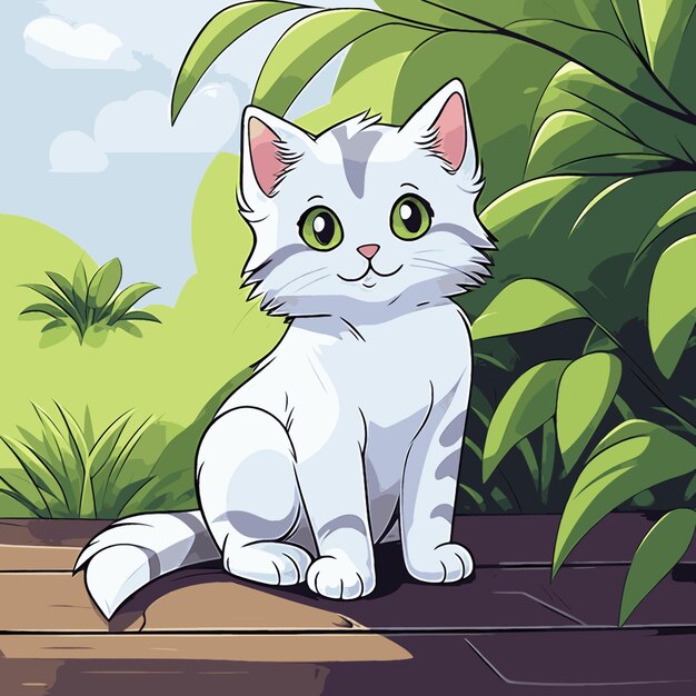 Bezpłatny Wektor Uroczy Kot Siedzący W Dżungli0 Kreskówka Wektorowy Ikonka Ilustracja Zwierzęca Natura