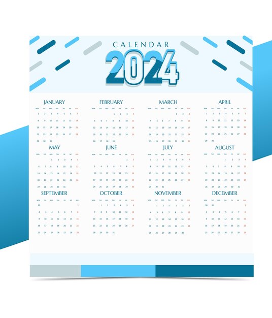 Plik wektorowy bezpłatny wektorowy stylowy niebieski szablon kalendarza rocznego