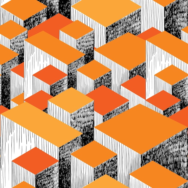 Bezproblemowy wzór geometryczny z kostkami Rysowane domy abstrakcyjne highrise