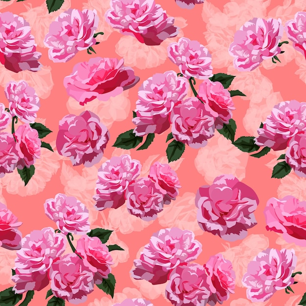 Bezproblemowy Wzór Ilustracji Wektorowych Kolorowych Kwiatów Róży Damasceńskiej