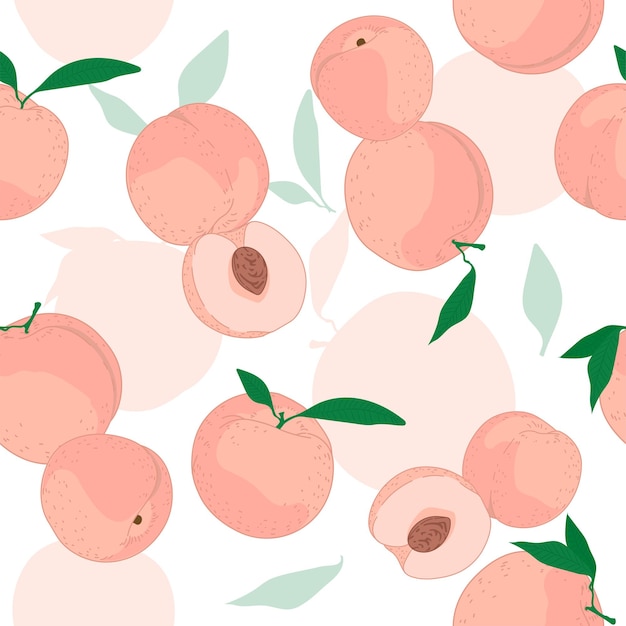 Bezproblemowy wzór owoców brzoskwini. Ilustracja wektorowa owoców. Lato tropikalne niekończące się tło.