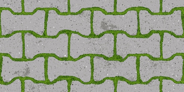 Bezproblemowy wzór starego chodnika z mchem i głupimi blokującymi teksturowanymi cegłami