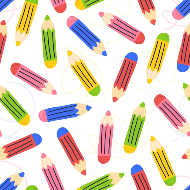Bezproblemowy wzór z wielobarwnymi ołówkami na białym tle ilustracji wektorowych