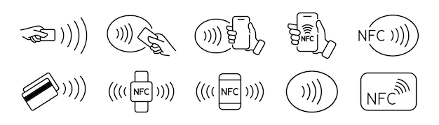 Plik wektorowy bezprzewodowa płatność nfc (contactless nfc payment) - płatność nfc za pomocą smartfonu, bezprzewodowej płatności za pomocą karty kredytowej, bezkontaktowej płatności za pomocą telefonu komórkowego.