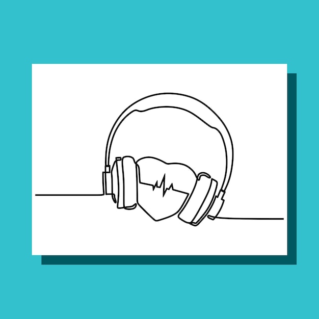 Plik wektorowy bezprzewodowe słuchawki ciągłe rysowanie linii z sercem