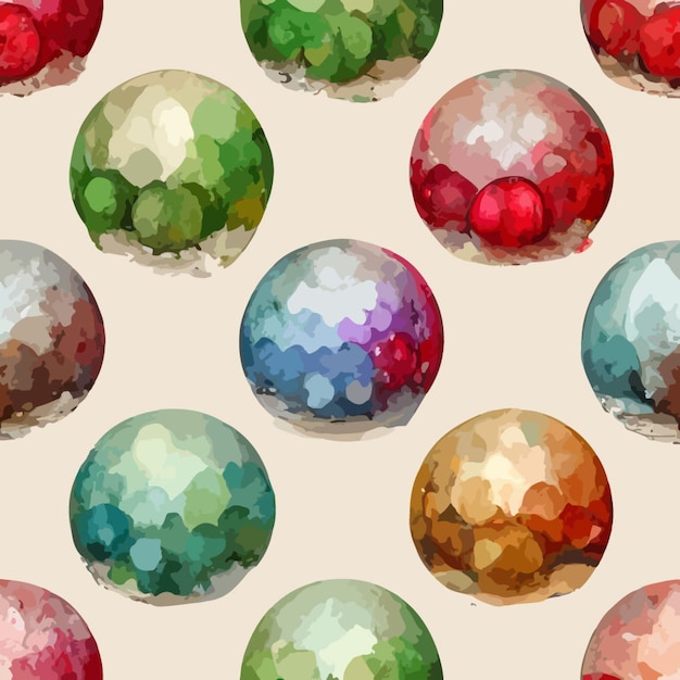 Bezszwowa dekoracja świąteczna bąbelki aquarelle boże narodzenie kulki niekończący się wzór Multicolor
