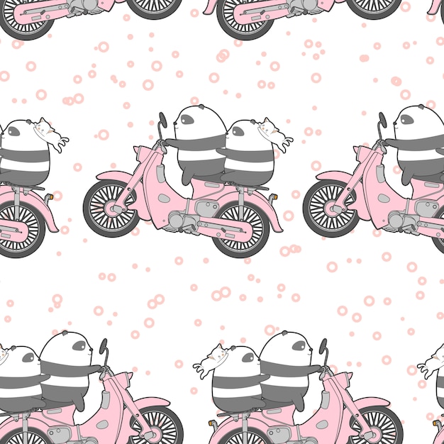 Bezszwowa kawa panda jeździ na motocyklu.