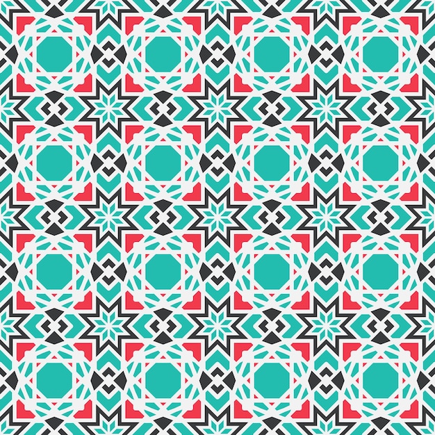 Bezszwowa tekstura z kolorowym arabskim ornamentem geometrycznym Wektorowy wzór mozaiki z naprzemiennymi elementami dekoracyjnymi