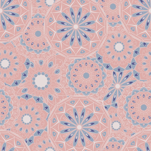 Plik wektorowy bezszwowa wzór mandali w uroczym różowym kolorze