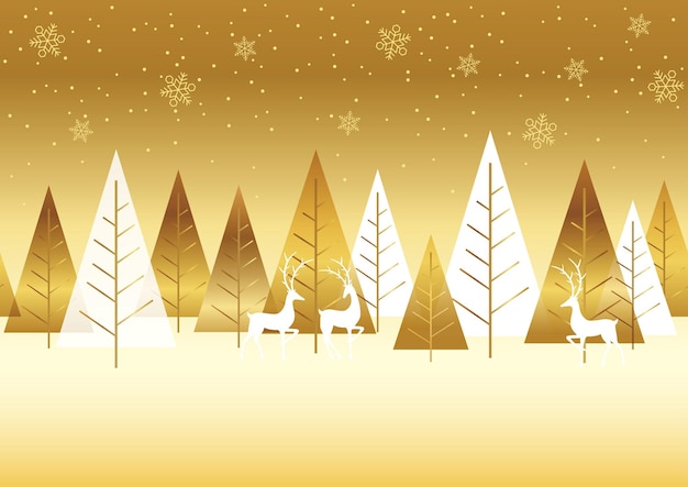 Bezszwowe Boże Narodzenie Złoty Las Zimowy Z Reniferami I Miejsca Na Tekst. Powtarzalne W Poziomie.