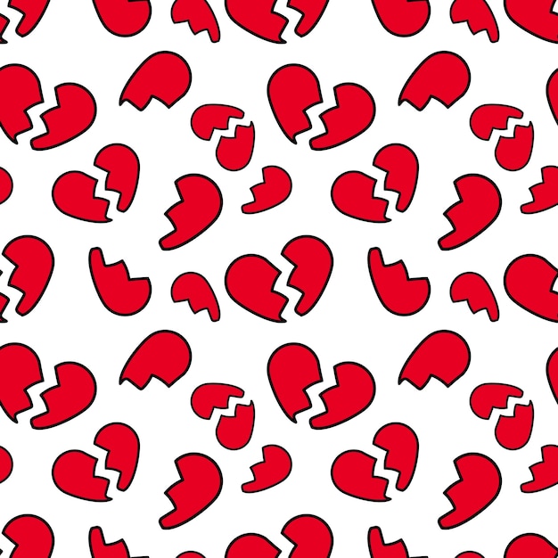 Bezszwowe doodle wzór czerwony złamane serce wektor