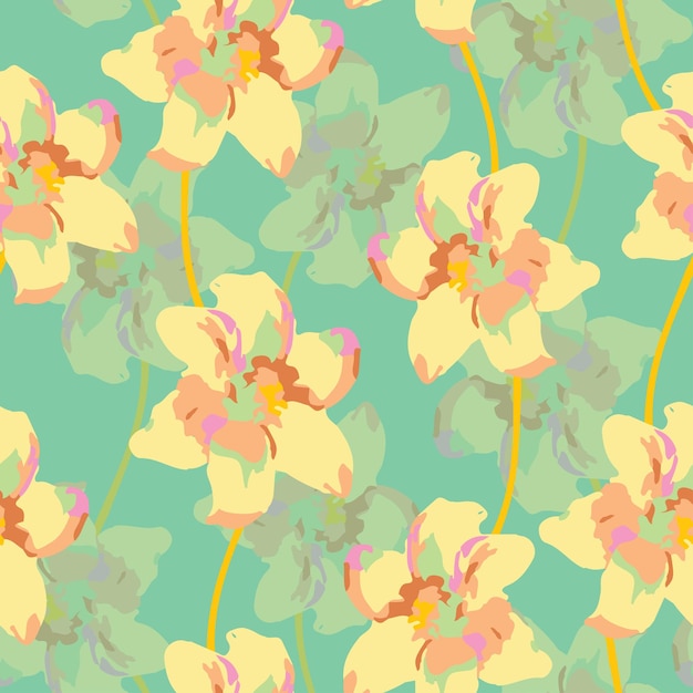Bezszwowe pastelowe kwiaty wzór na zielonym tle kartkę z życzeniami lub tkaninę