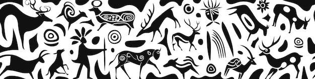 Bezszwowe petroglyfy, malowidła skalne na białym tle