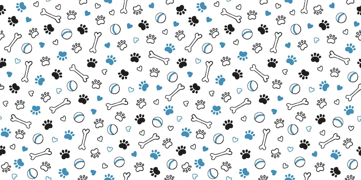 Wektor bezszwowe pies wzór z nadrukami łapy kości serca i kulki tekstura stopy kota wzór z pieskiem pawprint i kości pies tekstura ręcznie rysowane ilustracji wektorowych w stylu bazgroły na białym tle