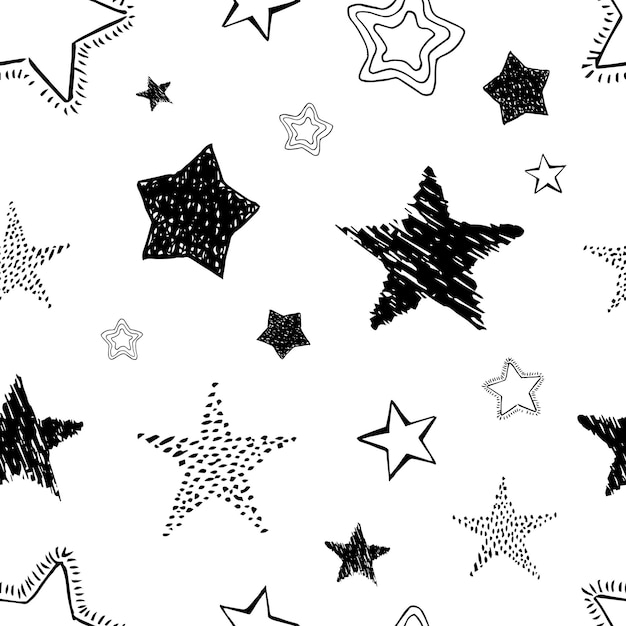 Bezszwowe Tło Doodle Gwiazd Czarna Ręcznie Rysowane Gwiazdy Na Białym Tle Ilustracja Wektorowa