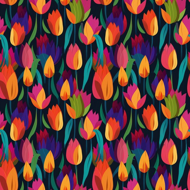 Bezszwowe Tło Kwiatowy Z Tulipanami W Pop-artu Ai Generowane