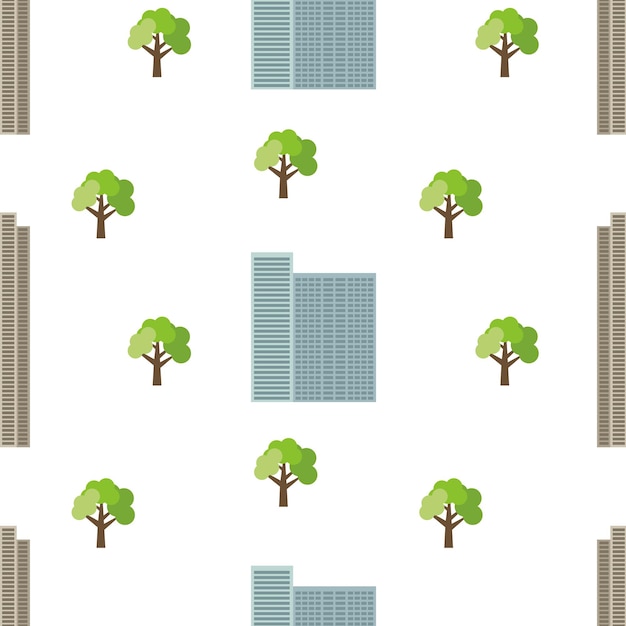Bezszwowe Tło Miasta Z Nowoczesnych Domów I Zielonych Drzew. Ilustracja Wektorowa