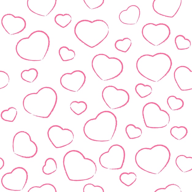 Bezszwowe Tło Z Malowane Różowe Serca Valentines, Ilustracji.