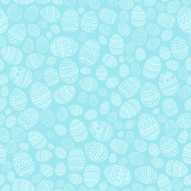 Bezszwowe tło z pisanki na niebieskim tle. Wzór wakacje z ozdobnymi jajkami, ilustracja.