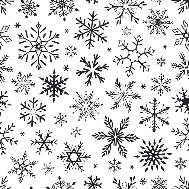 Bezszwowe wektor wzór z płatkami śniegu Graficzne czarno-białe ręcznie rysowane tła ilustracji