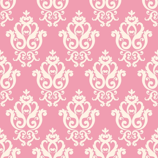 Plik wektorowy bezszwowy adamaszkowy wzór. różowa tekstura w stylu vintage w stylu królewskim.