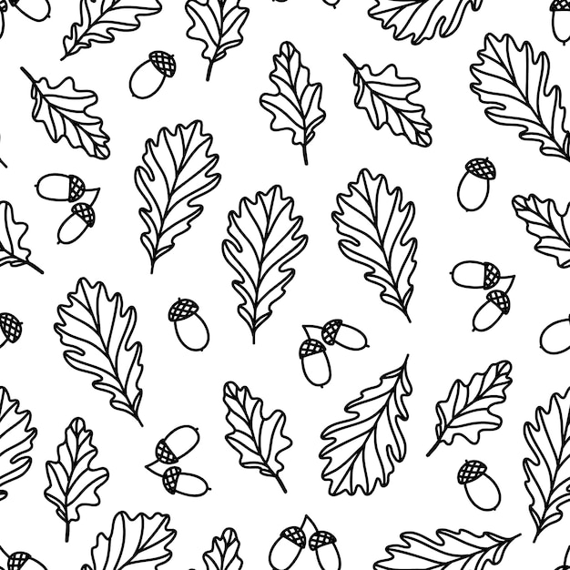 Plik wektorowy bezszwowy niekończący się wzór doodle z jesiennymi liśćmi dębu i żołędziami