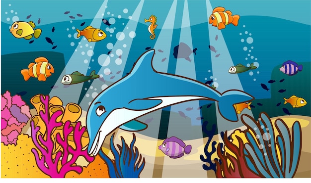 Plik wektorowy bezszwowy podwodny krajobraz w stylu cartoon. ilustracja wektorowa