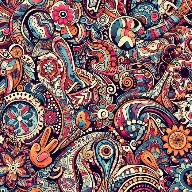 Plik wektorowy bezszwowy retro flower child bohemian peace hippie pattern ilustracja wektorowa emoji tapeta