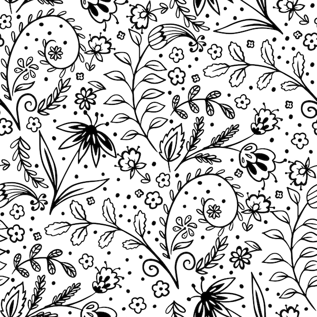 Bezszwowy szkic wzór kwiatowy Vintage druk dla tekstyliów Ręcznie narysowany ornament Ilustracja szkicu wektorowego