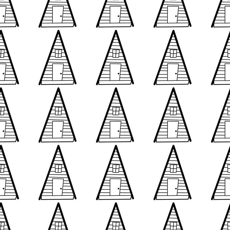 Wektor bezszwowy wektor wzór konturowych domów w stylu doodle na białym tle
