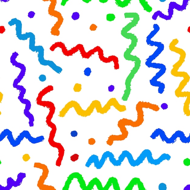 Bezszwowy Wektorowy Wzór Kolorowych Teksturowanych Abstrakcyjnych Krzywych Linii I Plam Na Białym Tle