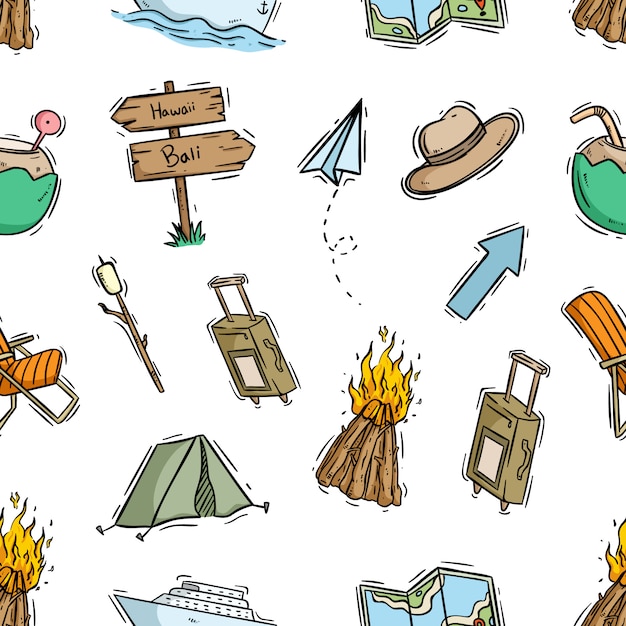 Plik wektorowy bezszwowy wzór doodle camping temat