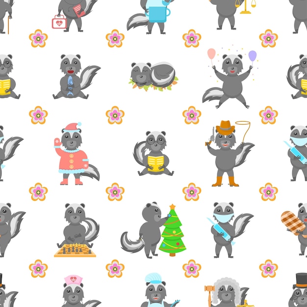 Bezszwowy Wzór Elementy Abstrakcyjne Zwierzęta Skunk Dzikie Zwierzęta Wektory Styl Projektowania Ilustracja Tła