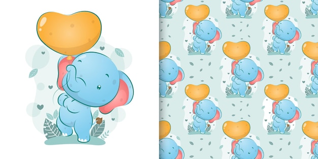 Bezszwowy wzór kolorowego słonia trzymającego miłość balony ilustracji