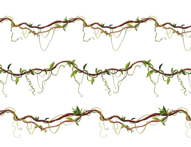 Bezszwowy Wzór Liany Lub Winorośli Do Gier 2d Tropikalne Rośliny Pnące W Dżungli Kreskówka Wektor
