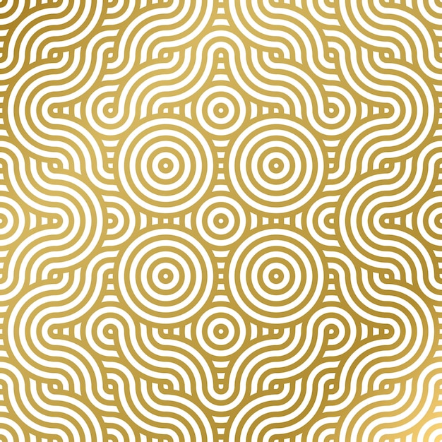 Plik wektorowy bezszwowy wzór luksusowy biały i złoty falowy okrąg linia abstrakcyjna linia geometryczna panoramiczny projekt wektorowy dla świątecznego tła