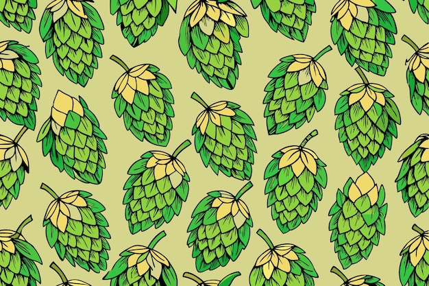Bezszwowy wzór stożków z zielonymi artyczokami Vintage BrewingThemed Design
