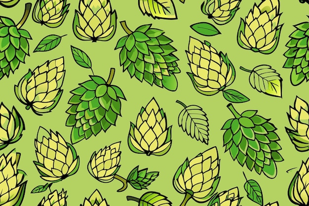 Bezszwowy wzór stożków z zielonymi artyczokami Vintage BrewingThemed Design