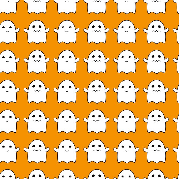 Bezszwowy Wzór Wektorowy Na Temat Duchów Halloween Na Pomarańczowym Tle