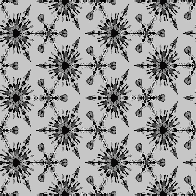 Plik wektorowy bezszwowy wzór z czarno-białymi kwiatami i gwiazdami na szarym tle.