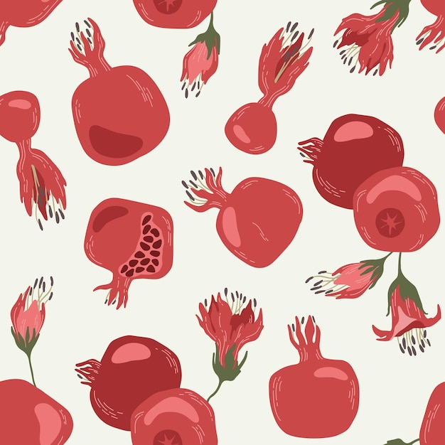 Plik wektorowy bezszwowy wzór z granatowymi kwiatami granatowych jabłek