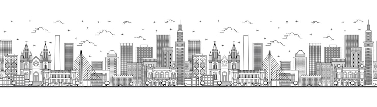 Wektor bezszwowy wzór z konturem sao paulo brazylia skyline miasta z nowoczesnymi budynkami izolowanymi na białym sao paulo cityscape z punktami orientacyjnymi