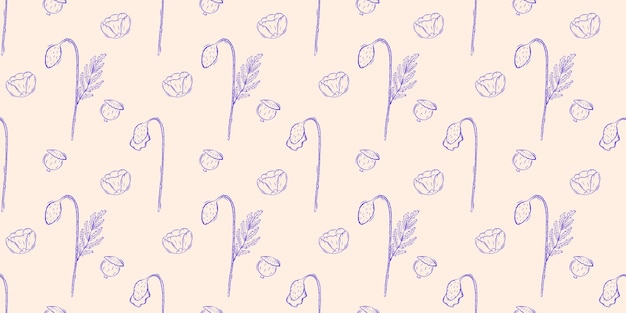 Plik wektorowy bezszwowy wzór z makami wiosenne lub letnie tło tekstyl projektowy opakowania w stylu retro rustykalnym ilustracja wektorowa