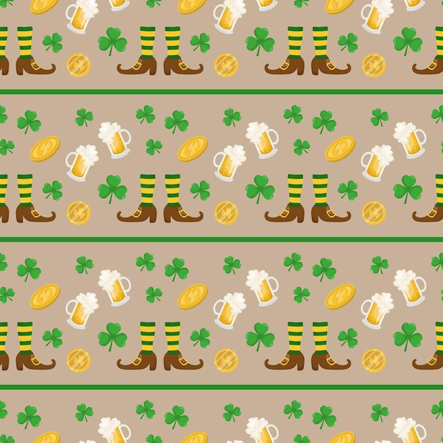 Bezszwowy wzór z monetami koniczyny i piwem na Święty Patrika39 Irlandzki Festiwal Ilustracja wektorowa