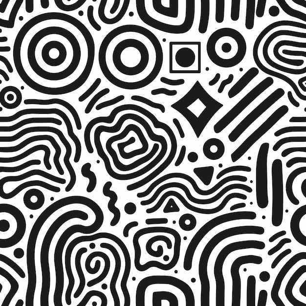 Plik wektorowy bezszwowy wzór z prostymi liniami i kształtami w czerni na białym tle ręcznie narysowany
