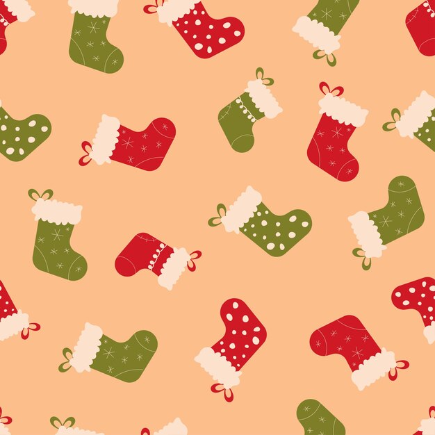 Bezszwowy wzór z świątecznymi skarpetami do papieru, tkaniny, scrapbookingu. Powtórz ilustracja wektorowa