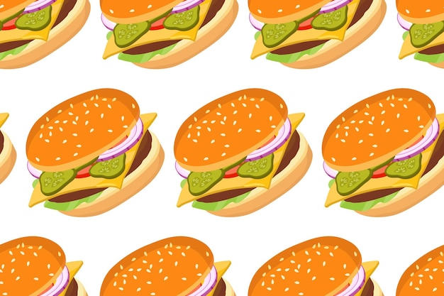 Bezszwy Burger wzór Cartoon hamburger powtarzany wzór Fast food druk płaski projekt dla menu kawiarnia restauracja dla papieru tekstylnego opakowania tapety okładka projekt scrapbooking niezdrowa dieta