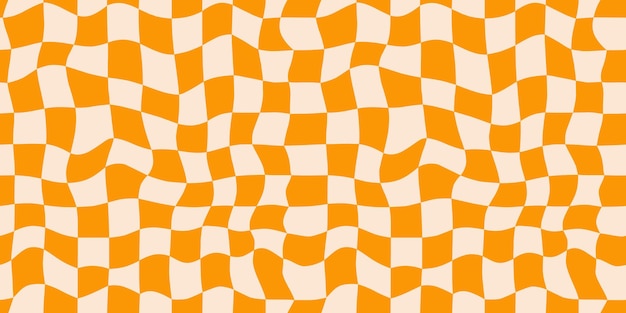 Bezszwy pomarańczowy płynny wzór szachowniczy Powtarzana zniekształcona tekstura szachownica Groovy trippy